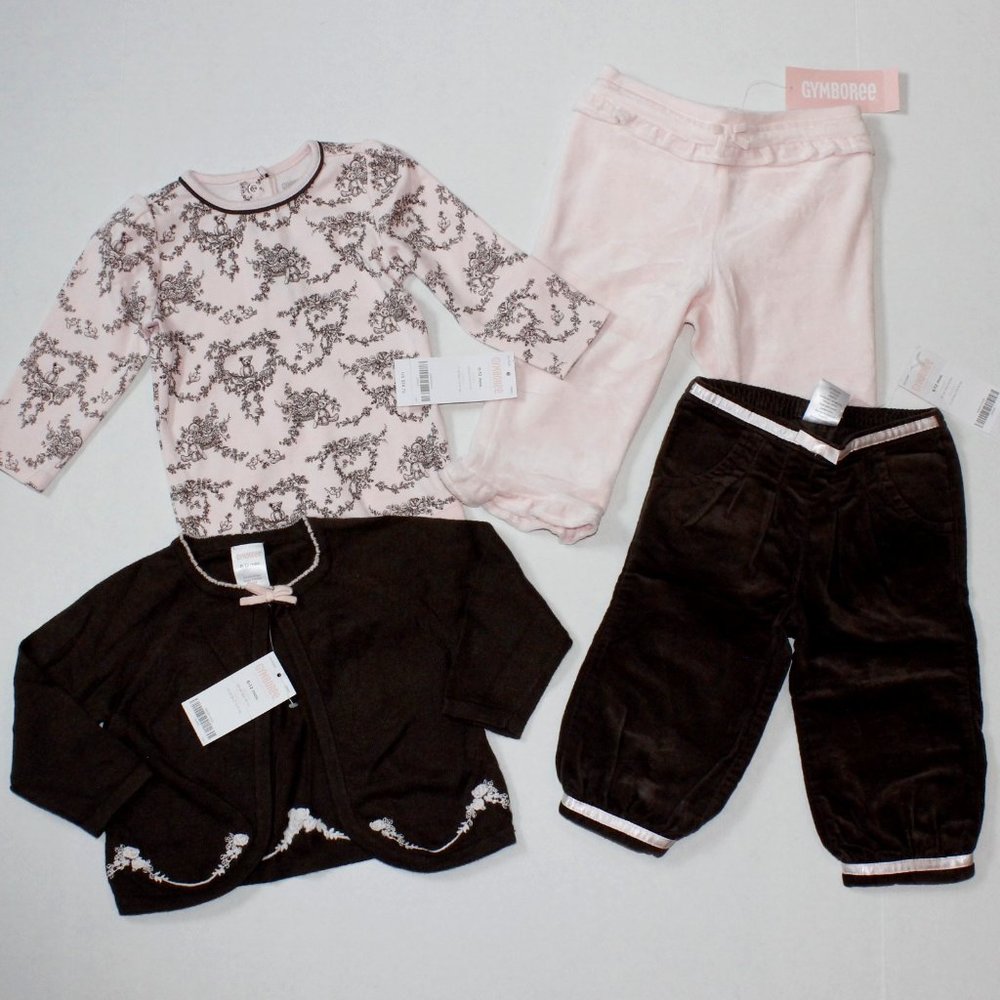 NWT Gymboree 6-12M top sweater pants set Holiday Teddy Bear outfit pink brown